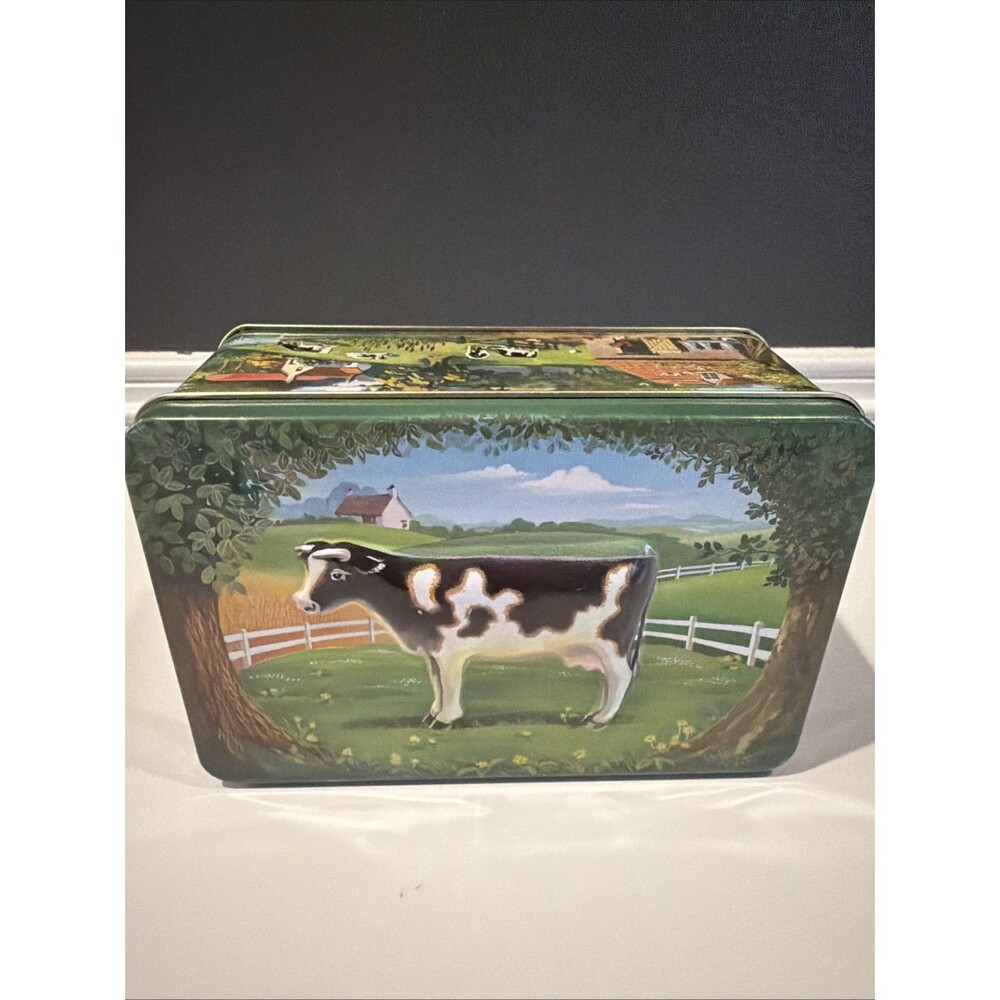 Vintage Silver Crane 3D Cow Tin Collectible Farm Theme Storage Organization USA